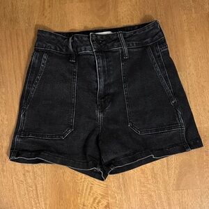 Just Black High Waist Denim Utility Shorts - Black